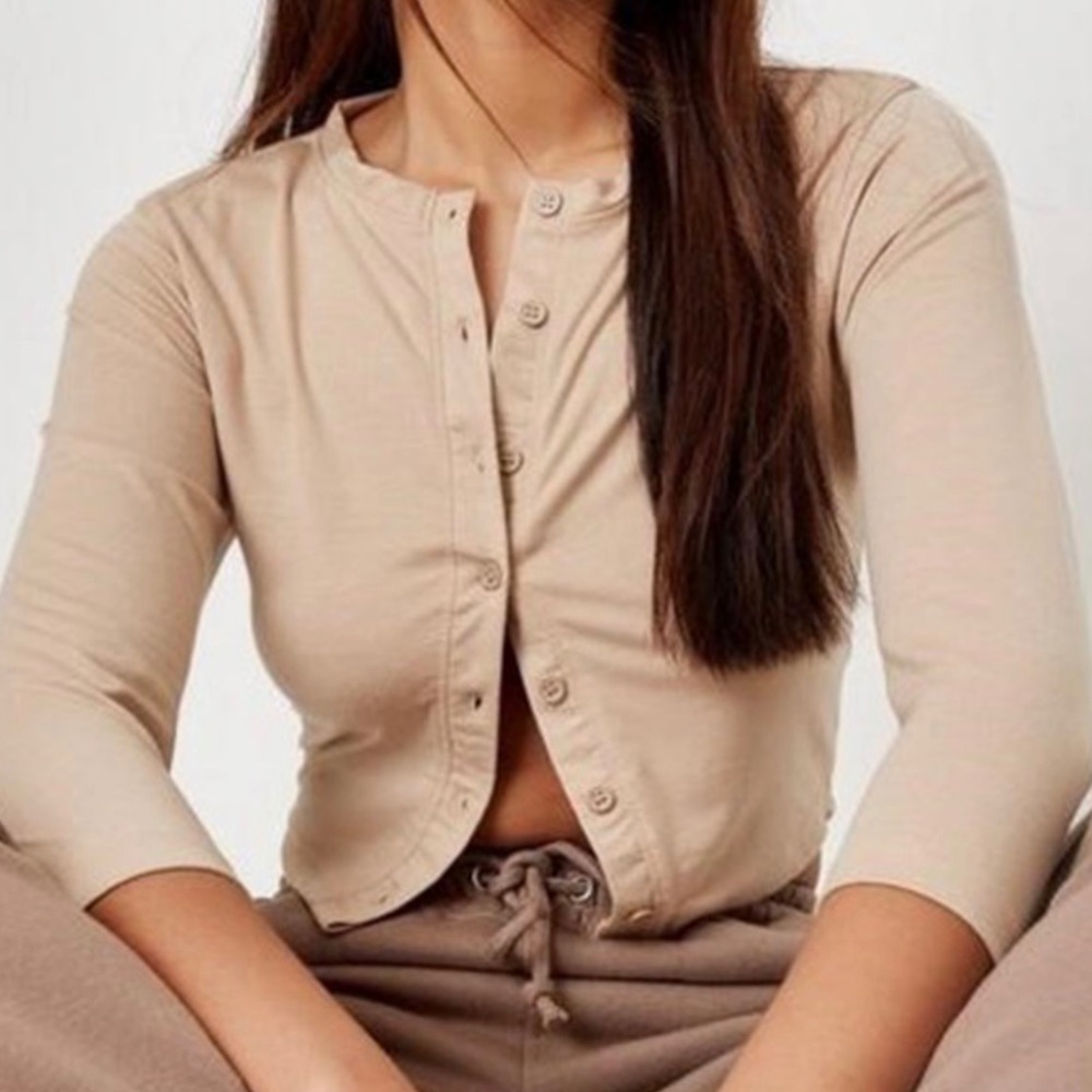 Nude button down crop top